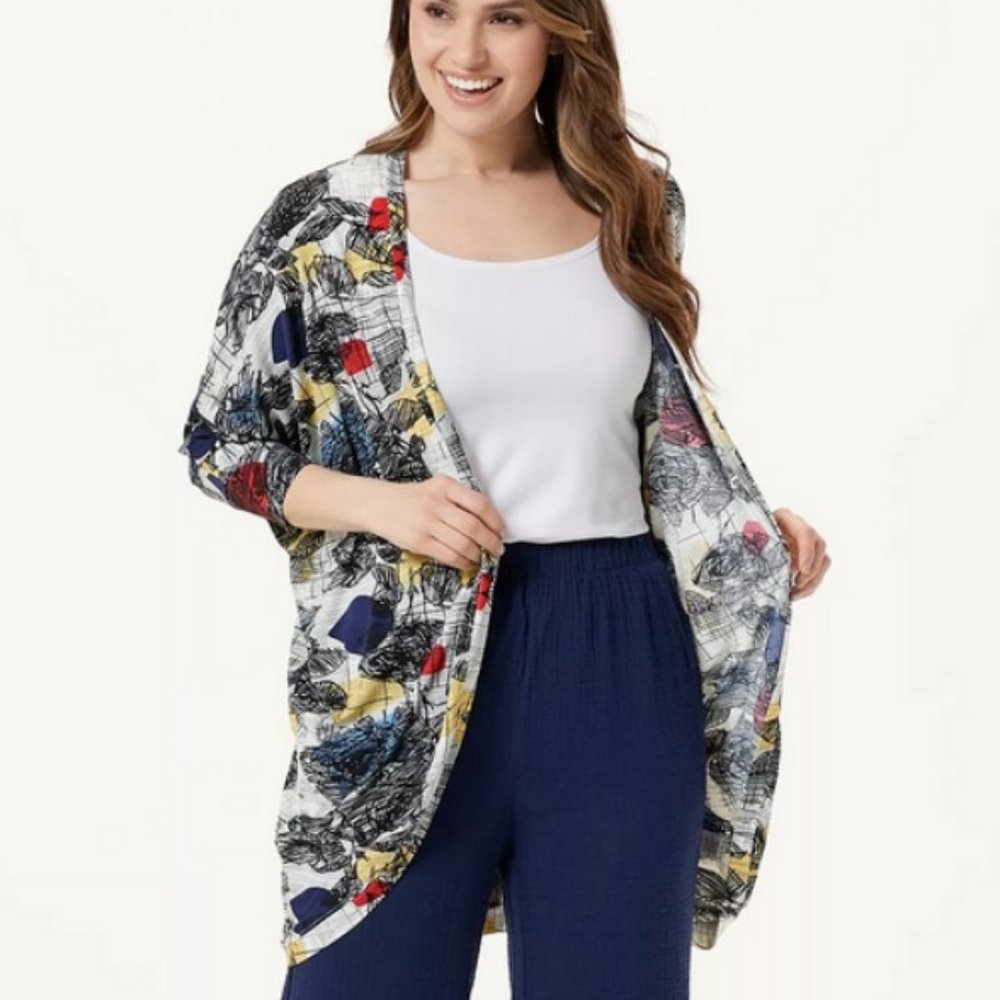 Truth + Style Printed Open Front Bat Wing Cardigan  11796